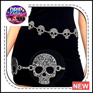Skull Waist Chain Belt Gothic Punk Body Jewelry Adjustable Metal Tassel